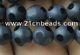 CAA2458 15.5 inches 6mm carved round matte black agate beads