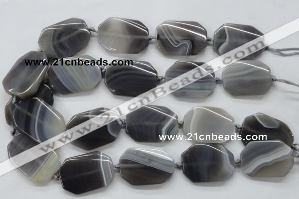 CAA246 15.5 inches 30*40mm twisted octagonal grey line agate beads