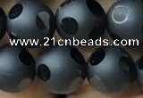 CAA2460 15.5 inches 10mm carved round matte black agate beads