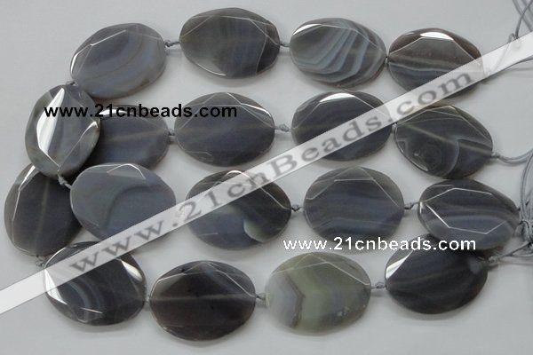 CAA248 15.5 inches 30*40mm faceted oval grey line agate beads