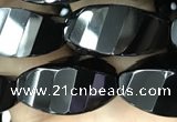 CAA2492 15.5 inches 10*20mm faceted & twisted rice black agate beads