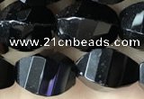 CAA2493 15.5 inches 8*12mm faceted & twisted rice black agate beads