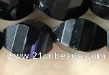 CAA2494 15.5 inches 10*14mm faceted & twisted rice black agate beads