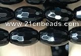 CAA2498 15.5 inches 6*9mm faceted rice black agate beads wholesale