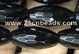 CAA2501 15.5 inches 8*16mm faceted rice black agate beads wholesale