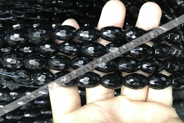 CAA2502 15.5 inches 10*14mm faceted rice black agate beads wholesale