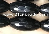 CAA2503 15.5 inches 10*20mm faceted rice black agate beads wholesale