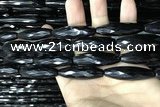 CAA2508 15.5 inches 12*50mm faceted rice black agate beads wholesale