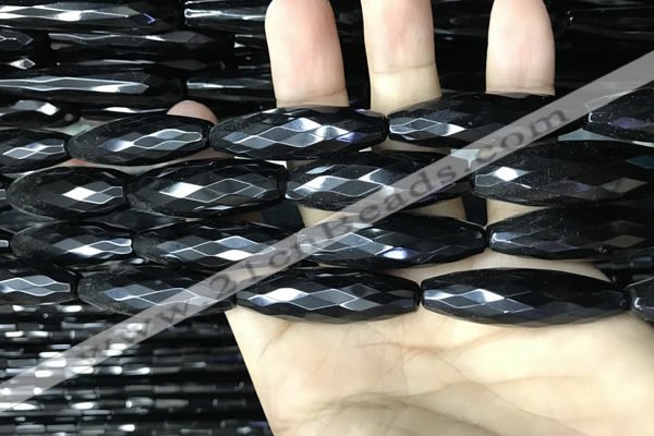 CAA2508 15.5 inches 12*50mm faceted rice black agate beads wholesale