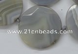 CAA251 15.5 inches 35mm faceted coin grey line agate beads