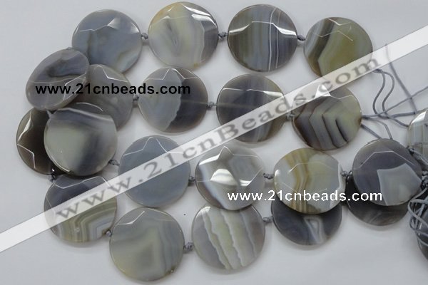 CAA251 15.5 inches 35mm faceted coin grey line agate beads