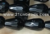 CAA2510 15.5 inches 6*9mm faceted teardrop black agate beads