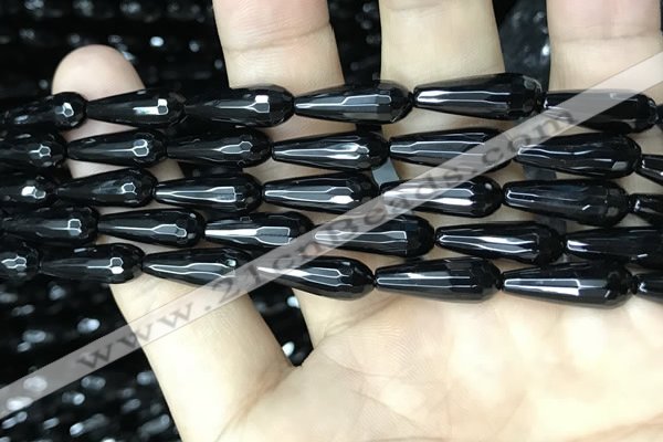 CAA2511 15.5 inches 6*16mm faceted teardrop black agate beads