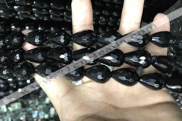 CAA2516 15.5 inches 13*18mm faceted teardrop black agate beads