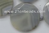 CAA252 15.5 inches 40mm faceted coin grey line agate beads