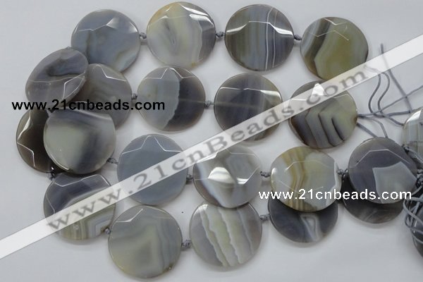 CAA252 15.5 inches 40mm faceted coin grey line agate beads