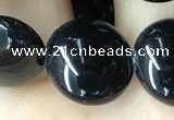 CAA2529 15.5 inches 16mm flat round black agate beads wholesale