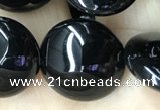 CAA2530 15.5 inches 18mm flat round black agate beads wholesale