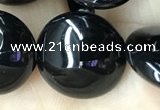 CAA2531 15.5 inches 20mm flat round black agate beads wholesale