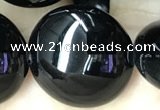 CAA2533 15.5 inches 30mm flat round black agate beads wholesale