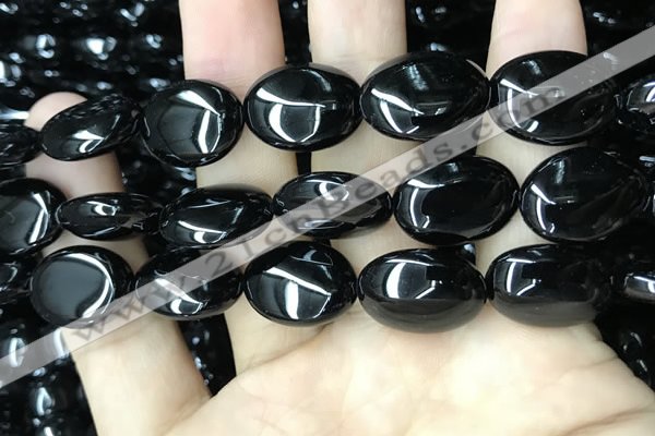 CAA2540 15.5 inches 13*18mm oval black agate beads wholesale