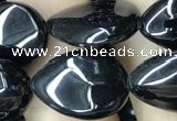 CAA2548 15.5 inches 12*16mm flat teardrop black agate beads wholesale