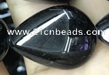 CAA2551 15.5 inches 18*25mm flat teardrop black agate beads wholesale