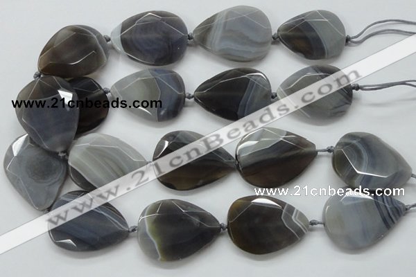 CAA256 15.5 inches 30*40mm faceted teardrop grey line agate beads