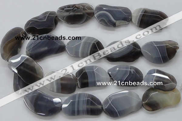 CAA257 15.5 inches 25*40mm faceted freeform grey line agate beads