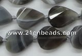 CAA258 15.5 inches 18*25mm twisted & faceted teardrop grey line agate beads