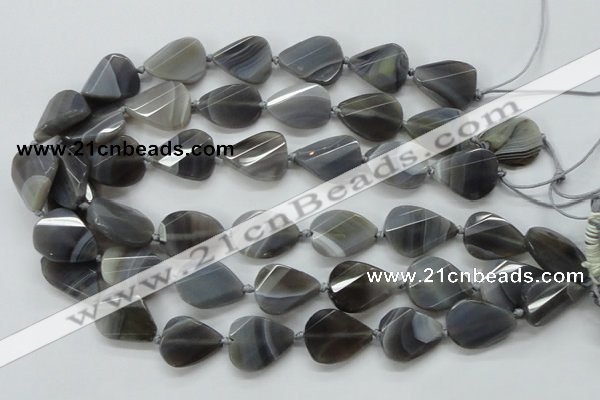 CAA258 15.5 inches 18*25mm twisted & faceted teardrop grey line agate beads