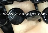 CAA2582 15.5 inches 14mm faceted coin black agate beads wholesale