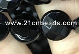 CAA2583 15.5 inches 16mm faceted coin black agate beads wholesale