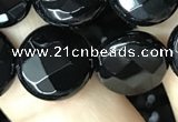 CAA2585 15.5 inches 20mm faceted coin black agate beads wholesale