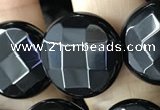 CAA2586 15.5 inches 25mm faceted coin black agate beads wholesale