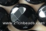 CAA2587 15.5 inches 30mm faceted coin black agate beads wholesale