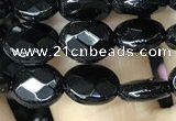 CAA2589 15.5 inches 6*8mm faceted oval black agate beads wholesale