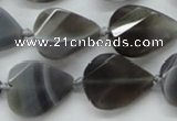 CAA259 15.5 inches 20*26mm twisted & faceted teardrop grey line agate beads