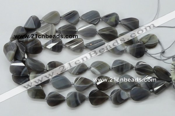 CAA259 15.5 inches 20*26mm twisted & faceted teardrop grey line agate beads