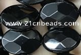 CAA2592 15.5 inches 10*14mm faceted oval black agate beads wholesale