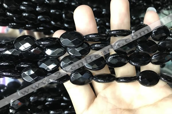 CAA2594 15.5 inches 13*18mm faceted oval black agate beads wholesale