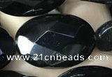 CAA2596 15.5 inches 18*25mm faceted oval black agate beads wholesale