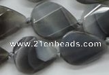 CAA260 15.5 inches 24*32mm twisted & faceted teardrop grey line agate beads