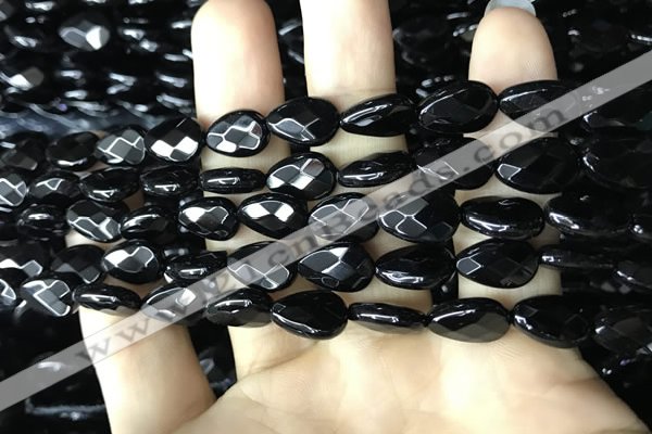 CAA2600 15.5 inches 8*12mm faceted flat teardrop black agate beads