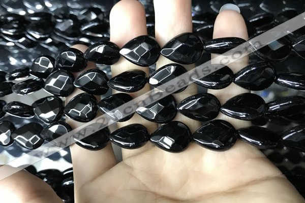 CAA2602 15.5 inches 12*16mm faceted flat teardrop black agate beads