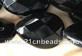 CAA2604 15.5 inches 15*20mm faceted flat teardrop black agate beads