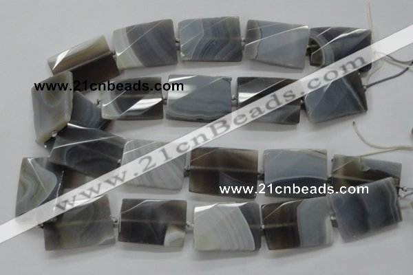 CAA261 20*30mm twisted & faceted rectangle grey line agate beads