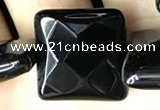 CAA2614 15.5 inches 25*25mm faceted square black agate beads