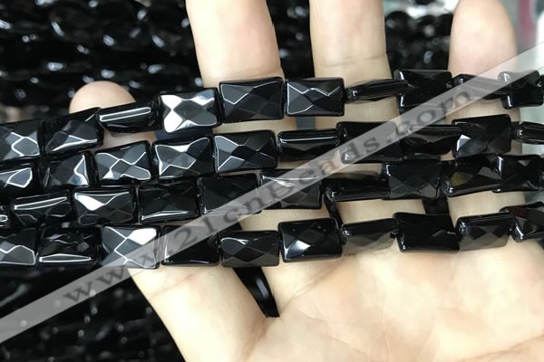 CAA2618 15.5 inches 8*12mm faceted rectangle black agate beads wholesale