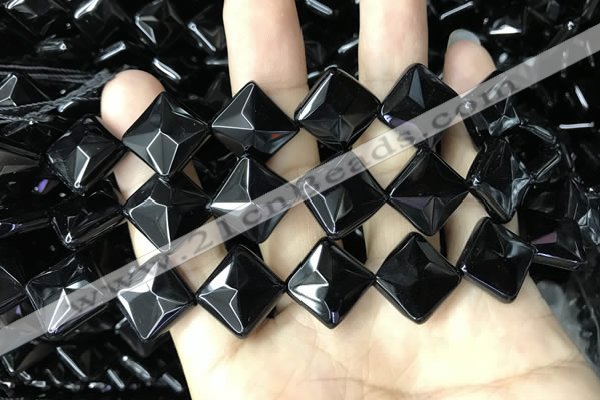 CAA2629 15.5 inches 14*14mm faceted diamond black agate beads